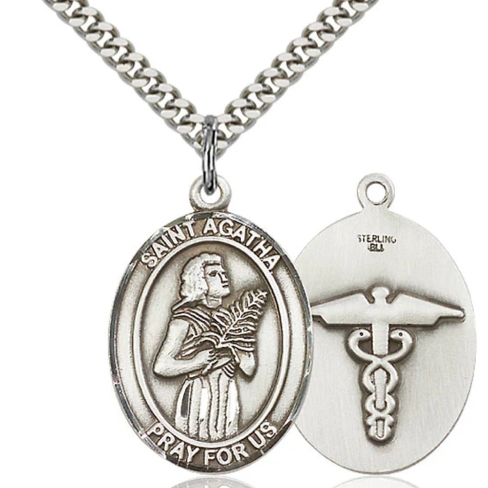 Sterling Silver Saint Agatha Necklace Set